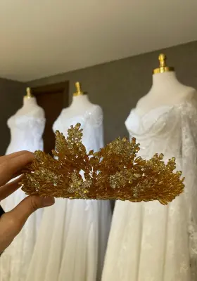 gold kristal gelin tacı